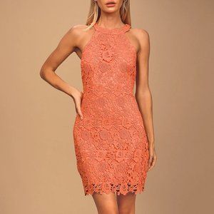 Lulu's Love Poem Coral Orange Lace Mini Dress - Size XS